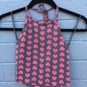 🆕 - AEROPOSTALE Grey&pink heart halter crop top